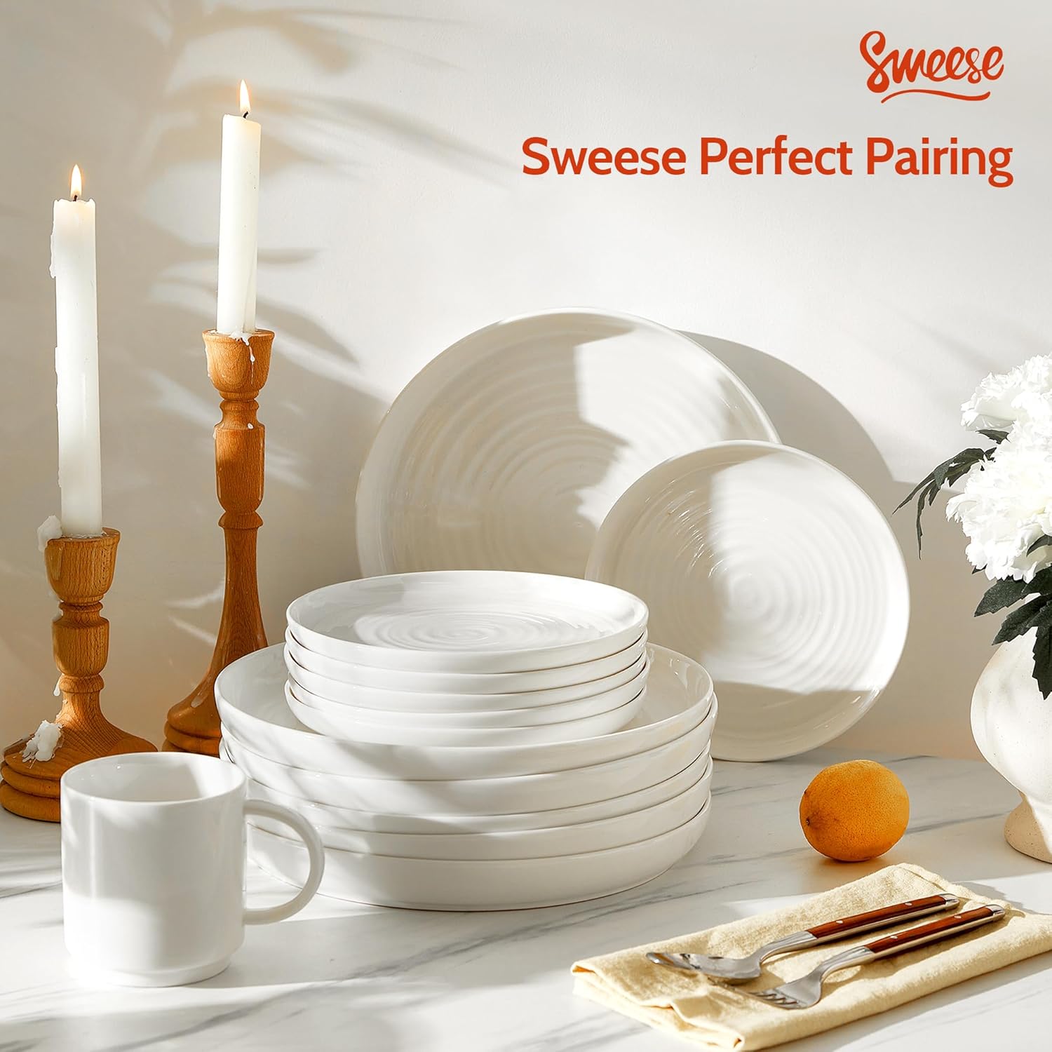 Porcelain Round Salad Plates, Set of 6